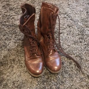 Brown Combat Boots - Zipper Side
